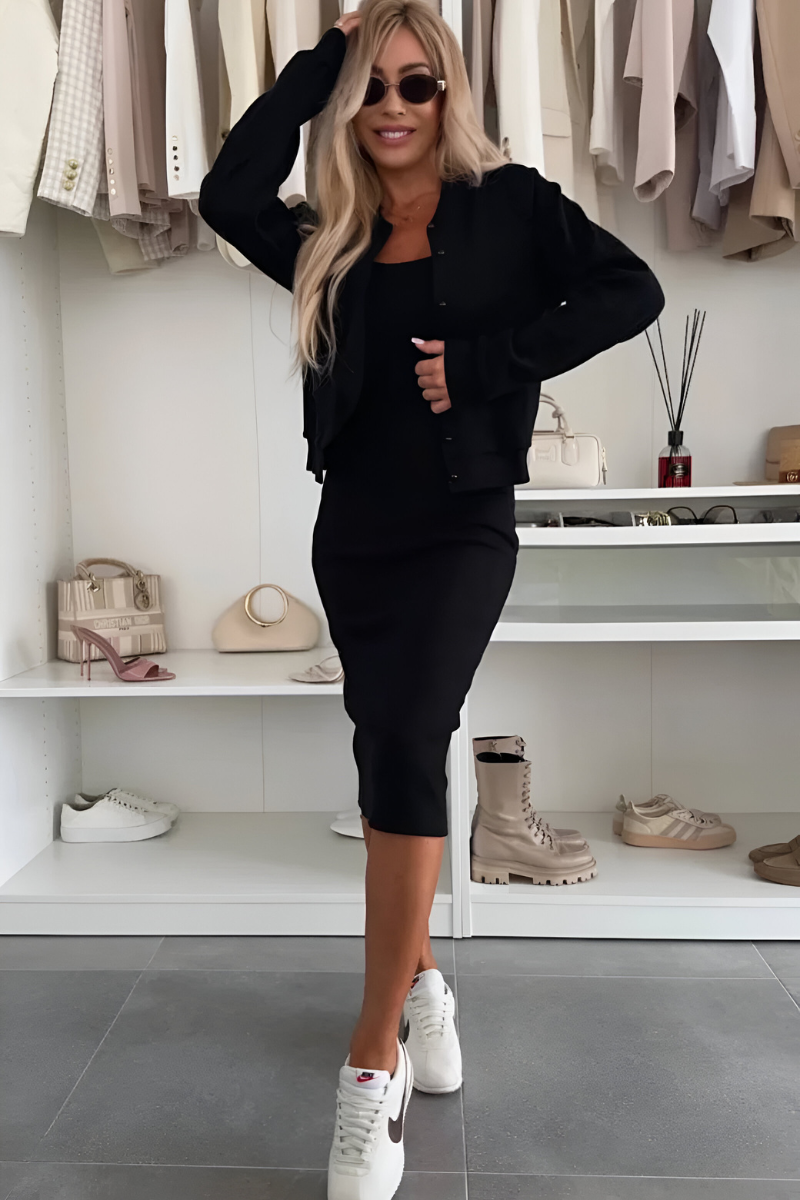 Nina™ | Elegant Midi Dress & Cardigan
