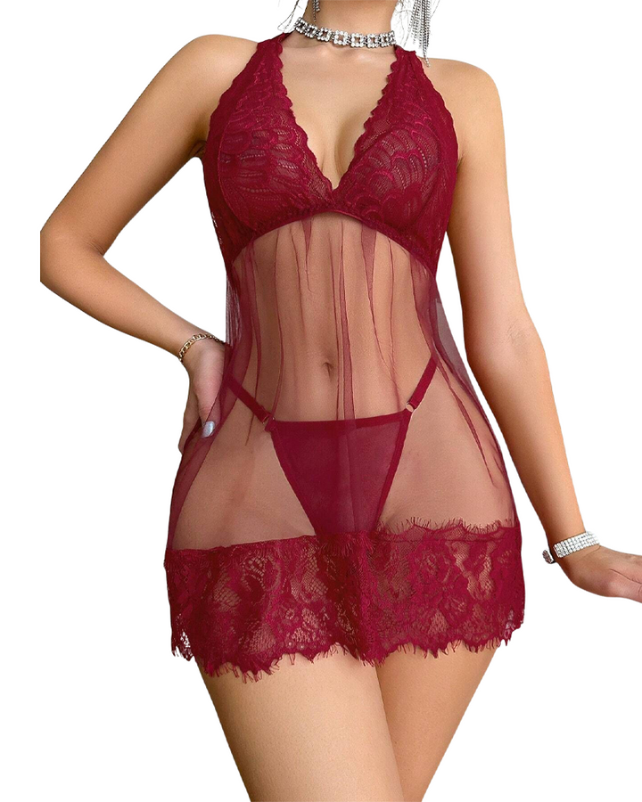 Isola™ | Lace Halter Neck Babydoll with G-String