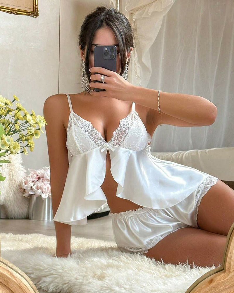 Elif™ | Luxury Women's Pajama with Lace and Ruffle Details