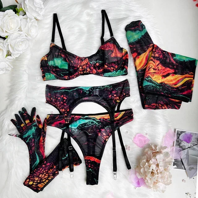 Amanda™ | Complete 5-Piece Tie-Dye Lingerie Set