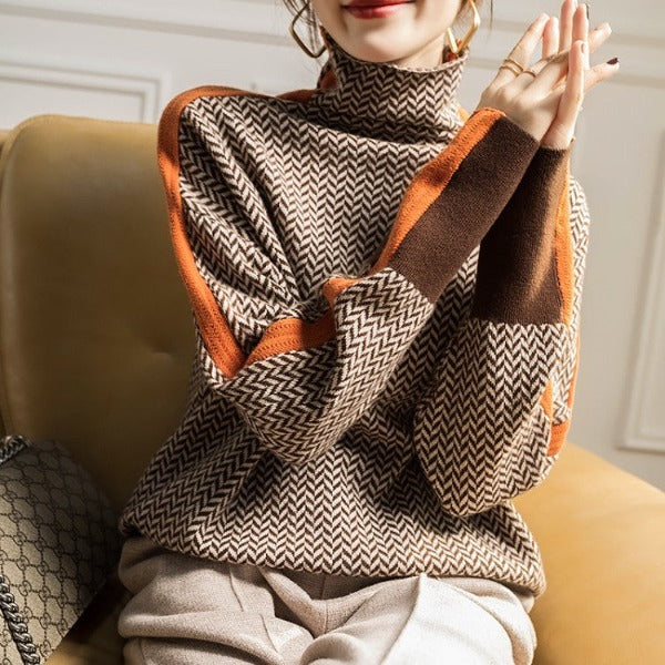 Clara™ | Turtleneck with Contrasting Stripes