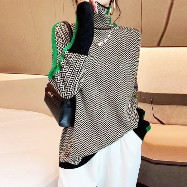 Clara™ | Turtleneck with Contrasting Stripes
