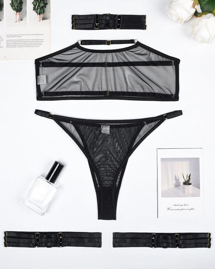 Eline™ | 4-Piece Sheer Mesh Lingerie Set